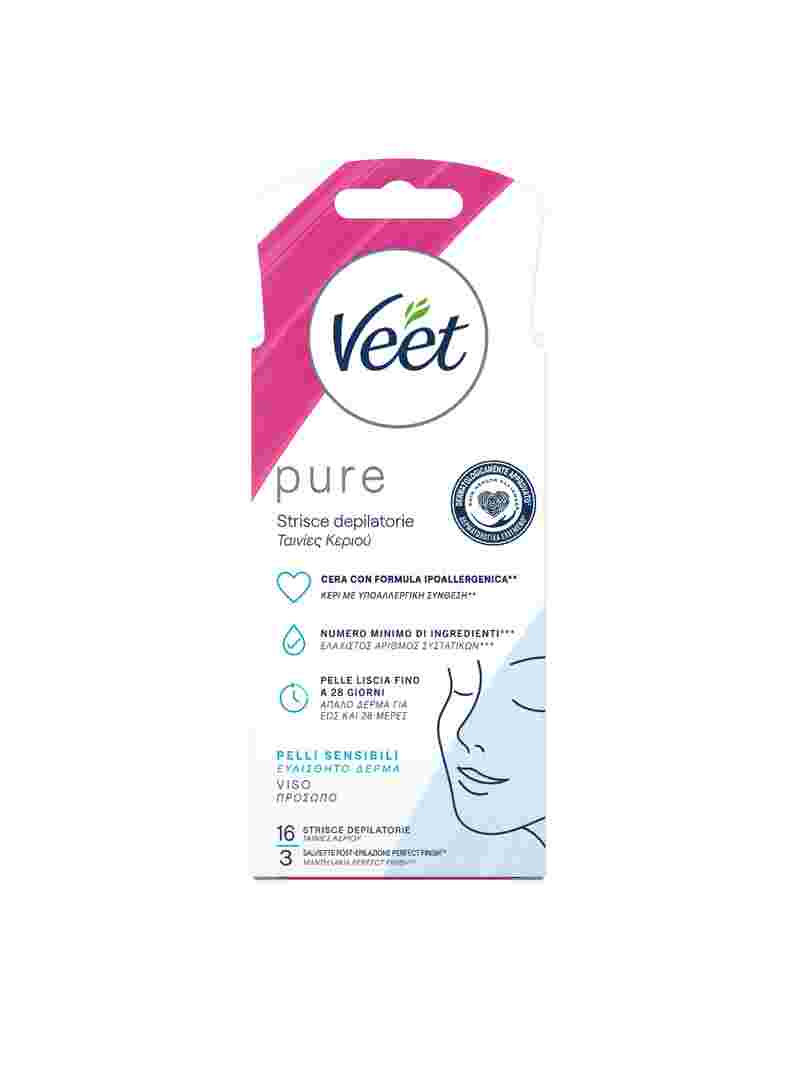 Veet Pure strisce ipoallergeniche depilatorie viso, 16 pezzi