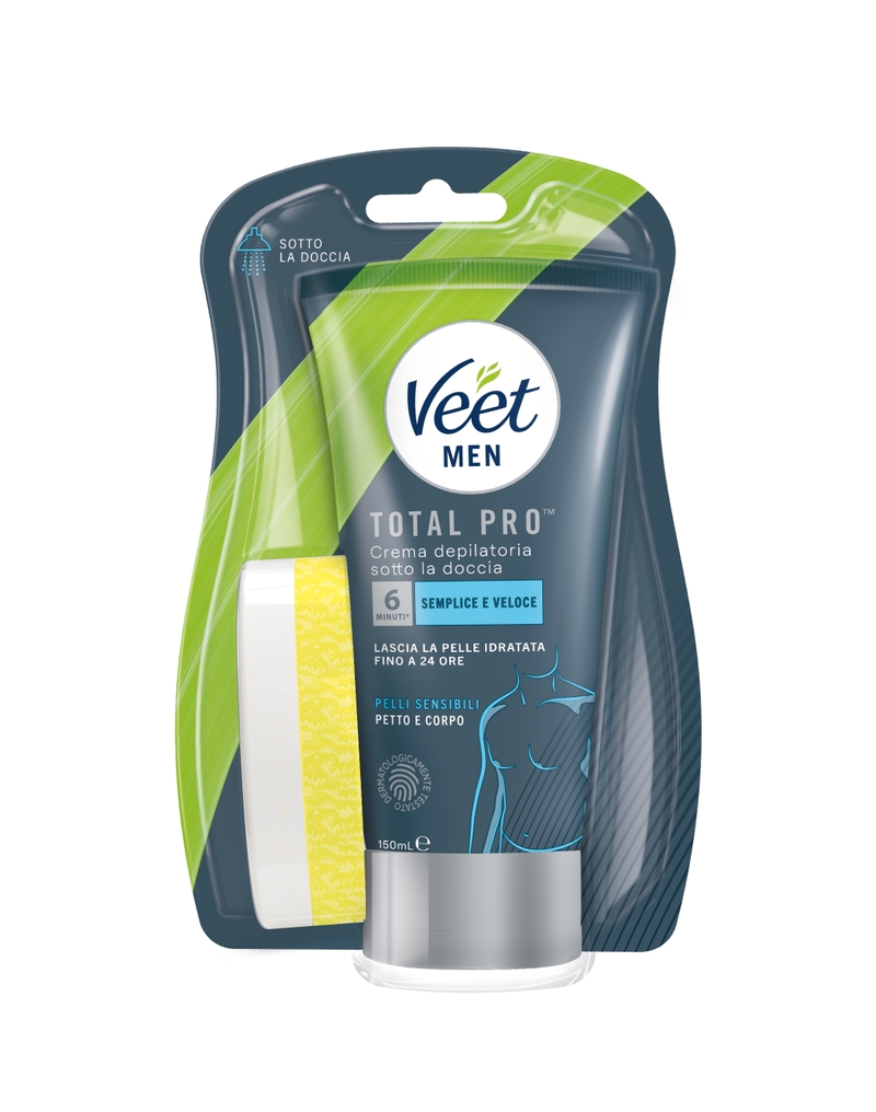 Veet Men crema depilatoria uomo sotto la doccia pelli sensibili, 150 ml