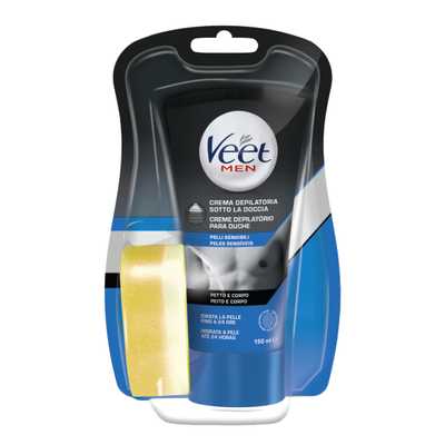 Veet Men crema depilatoria sotto la doccia pelli sensibili, 150 ml