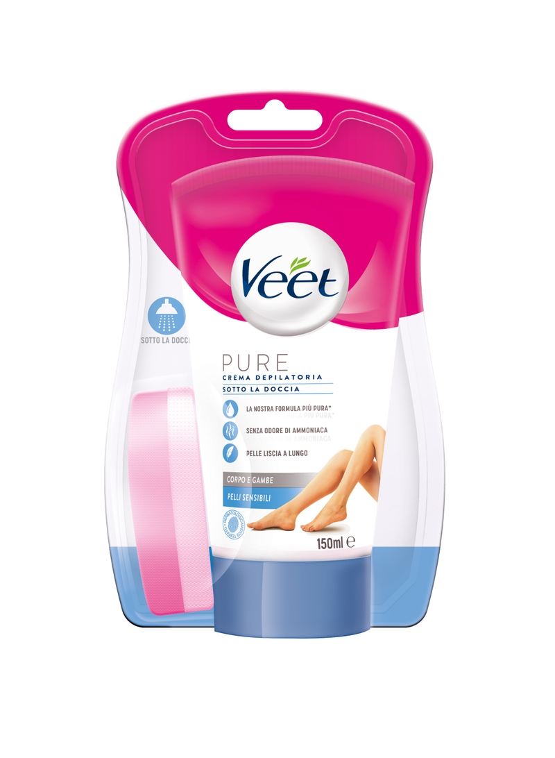 Veet Pure crema depilatoria sotto la doccia pelli sensibili, 150 ml