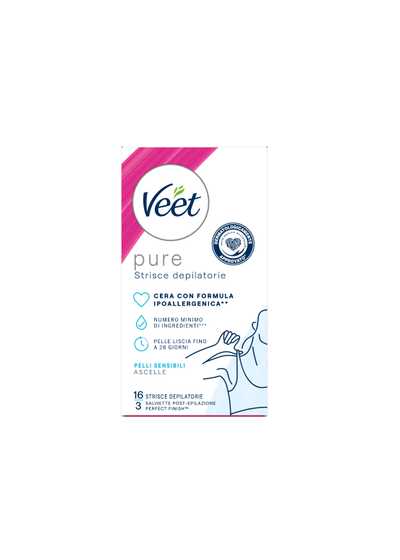 Veet Pure strisce ipoallergeniche depilatorie ascelle, 16 pezzi