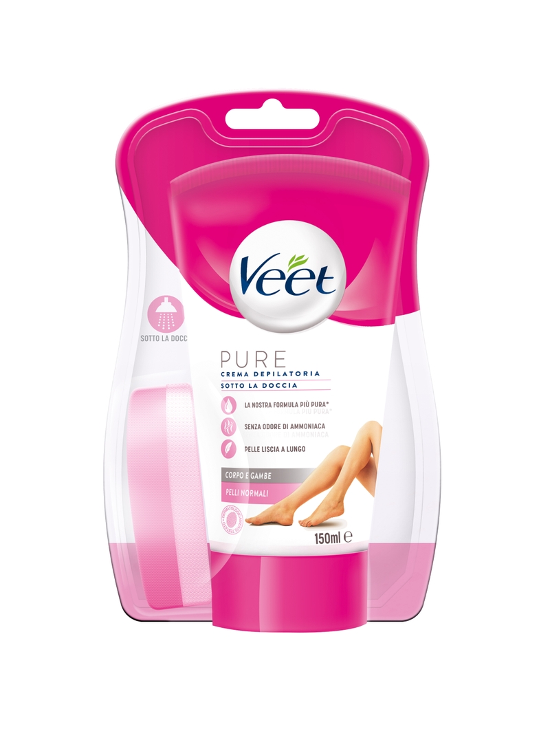 Veet Pure crema depilatoria sotto la doccia pelli normali, 150 ml