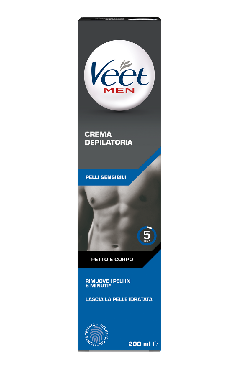 Veet men crema depilatoria pelli sensibili silk & fresh technology, 200 ml